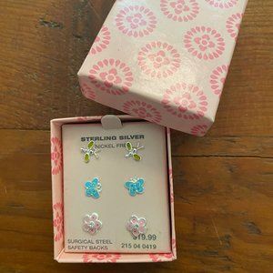 3 PAIR DAINTY MINIMALIST STERLING SILVER POST EARRINGS -NWT IN ORIGINAL GIFT BOX